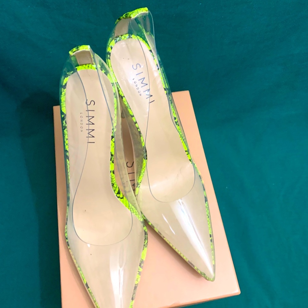 Sexy clear neon yellow snake heels